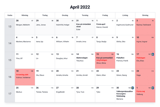 förhandsgranskning av kalendern