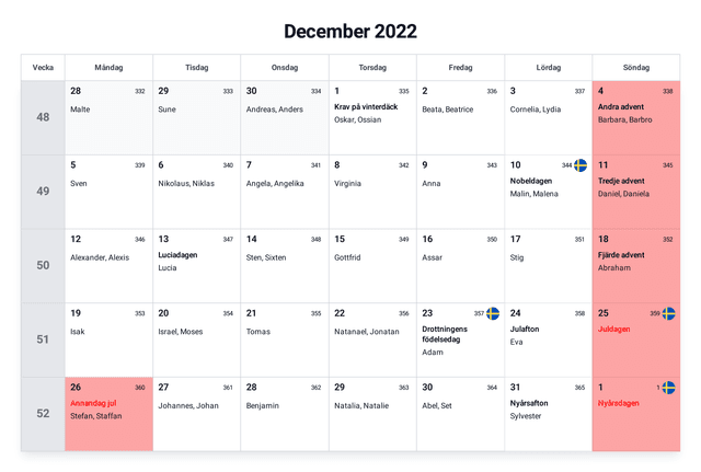 förhandsgranskning av kalendern