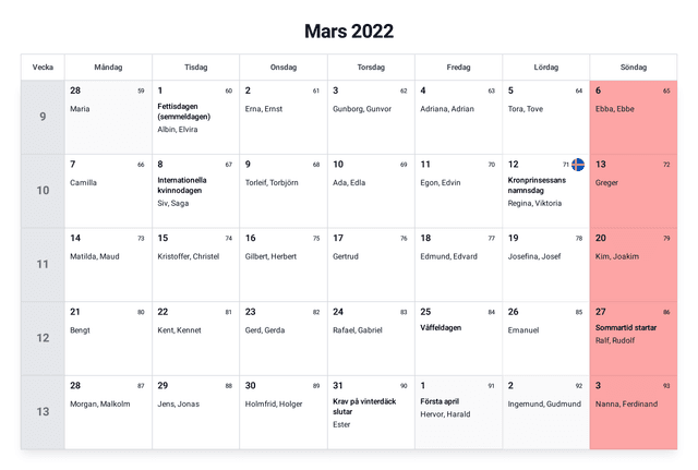 förhandsgranskning av kalendern