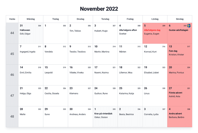 förhandsgranskning av kalendern