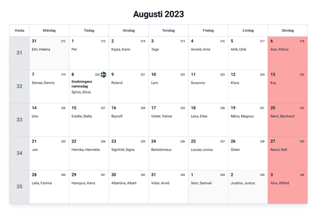 förhandsgranskning av kalendern