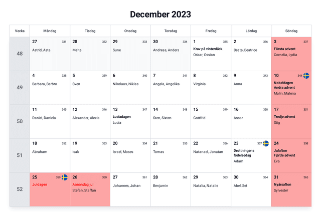 förhandsgranskning av kalendern