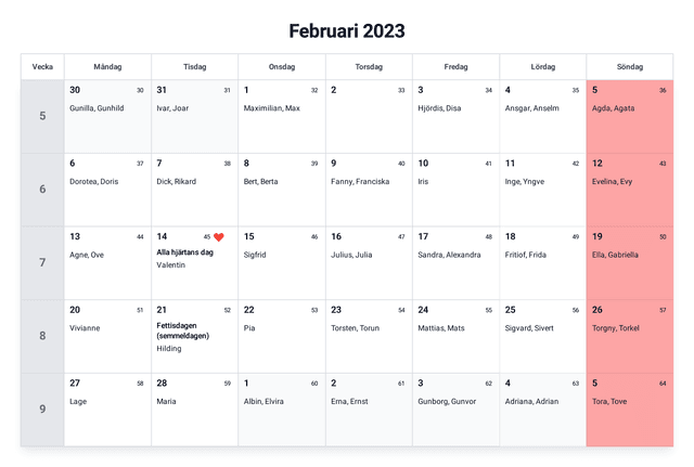 förhandsgranskning av kalendern