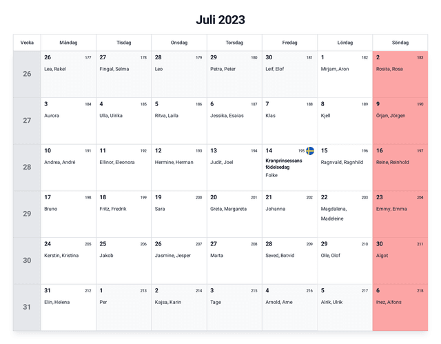 förhandsgranskning av kalendern