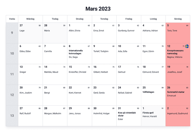 förhandsgranskning av kalendern