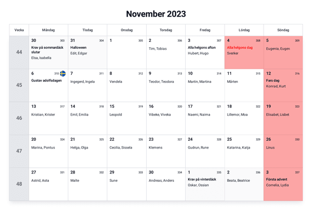 förhandsgranskning av kalendern