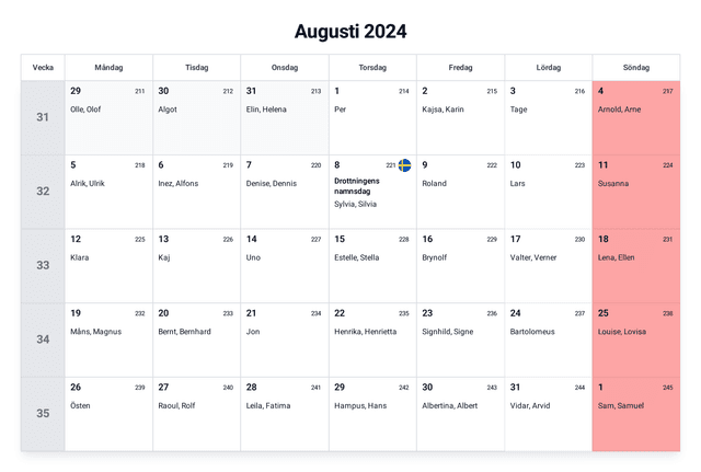 förhandsgranskning av kalendern