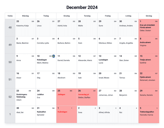 förhandsgranskning av kalendern