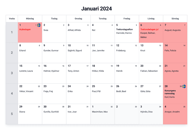 förhandsgranskning av kalendern