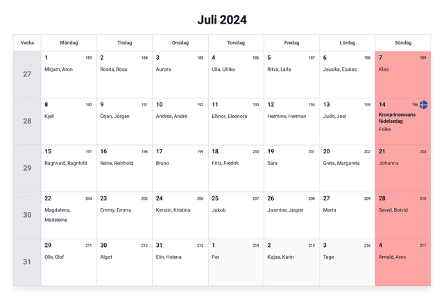 förhandsgranskning av kalendern