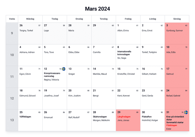 förhandsgranskning av kalendern