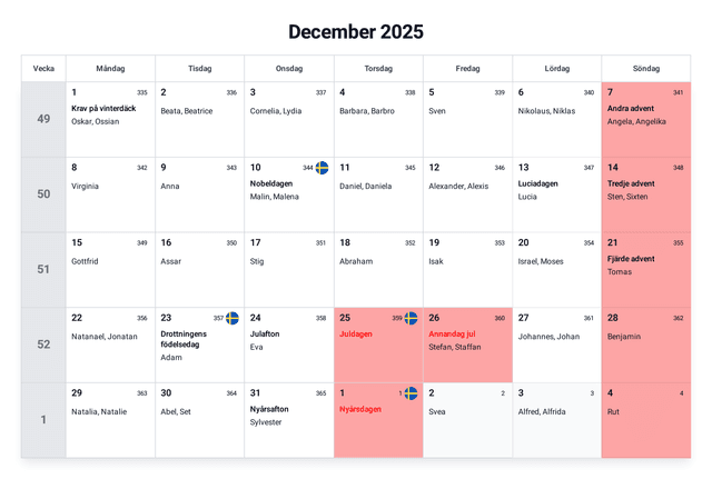 förhandsgranskning av kalendern