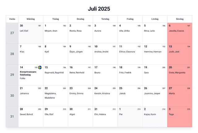 förhandsgranskning av kalendern