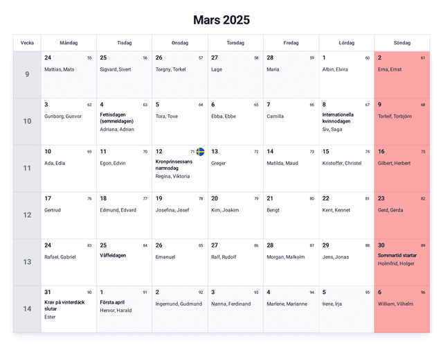 förhandsgranskning av kalendern