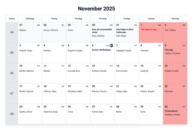 förhandsgranskning av kalendern