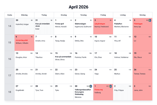 förhandsgranskning av kalendern
