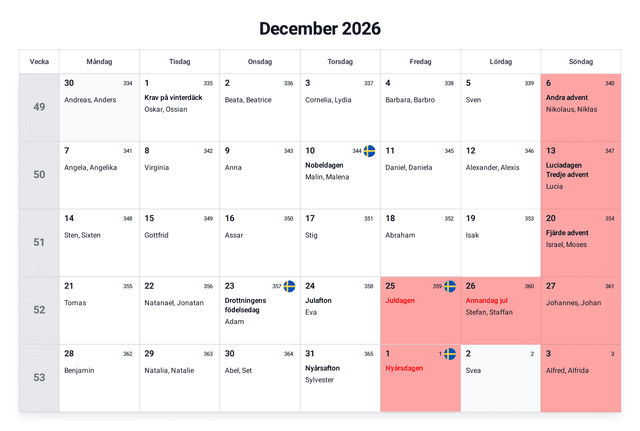 förhandsgranskning av kalendern