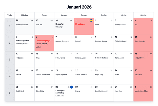 förhandsgranskning av kalendern