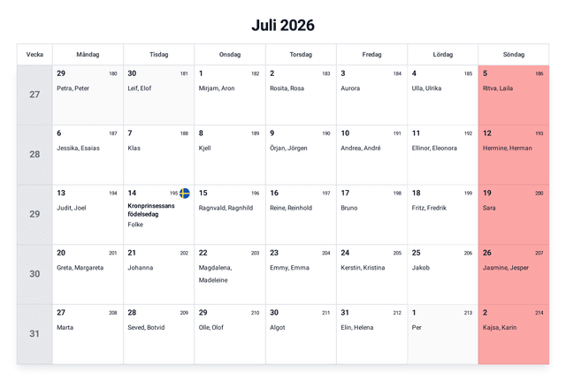 förhandsgranskning av kalendern