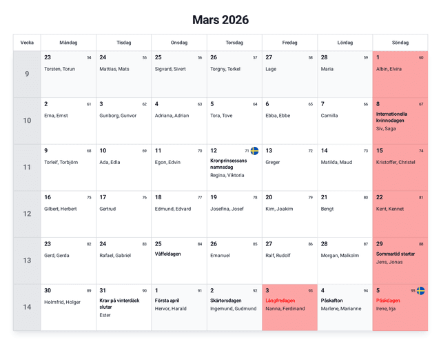 förhandsgranskning av kalendern