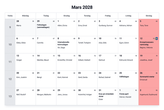 förhandsgranskning av kalendern